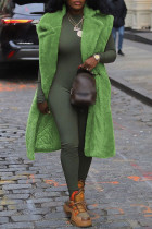 Capispalla con colletto rovesciato in cardigan solido casual verde chiaro