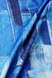 Königsblaue Oberbekleidung mit lässigem Aufdruck und Patchwork-Umlegekragen