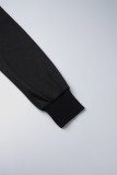 ブラック ストリート ソリッド フェザー フード付き カラー ストレート ドレス