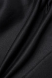 ブラック ストリート ソリッド フェザー フード付き カラー ストレート ドレス