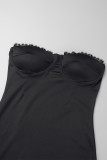 Robe irrégulière noire sexy, dos nu, épaules dénudées, couleur unie