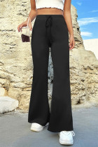 Calça preta casual sólida básica regular cintura alta convencional de cor sólida