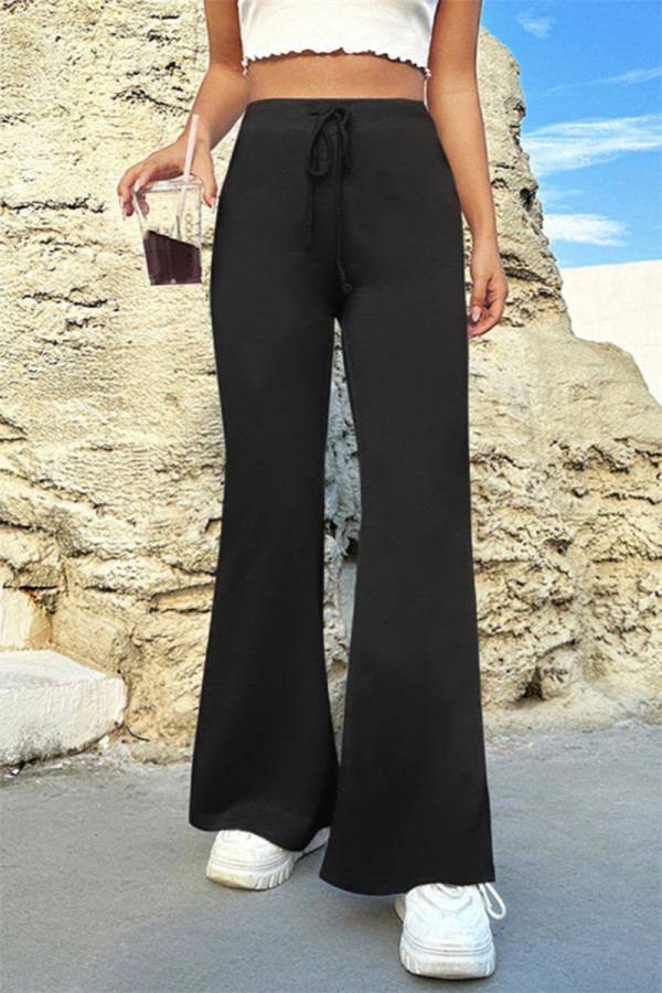 Pantalon de couleur unie classique à taille haute décontracté uni basique noir