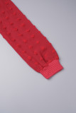 Rotes, lässiges, einfarbiges Patchwork-Oberteil mit halbem Rollkragen