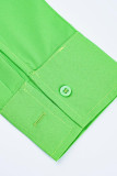 Green Casual Solid Patchwork Turndown Collar A Line Plus Size Dresses