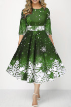 Зеленые повседневные платья в стиле пэчворк с круглым вырезом