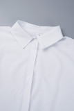 Tops blancs décontractés à col chemise en patchwork uni