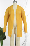 Желтый повседневный однотонный кардиган, пальто больших размеров