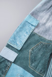 Синий Уличный Цветной блок Пэчворк Карман Прямые прямые брюки с высокой талией Прямые пэчворк-низы