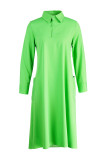グリーン カジュアル ソリッド パッチワーク ターンダウン カラー A ライン プラス サイズ ドレス