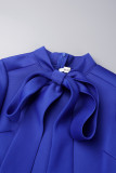 Голубые элегантные однотонные лоскутные платья с бантом и круглым вырезом