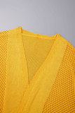 Yellow Casual Solid Cardigan Plus Size Overcoat