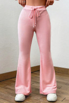 Calça rosa casual sólida básica regular cintura alta convencional de cor sólida
