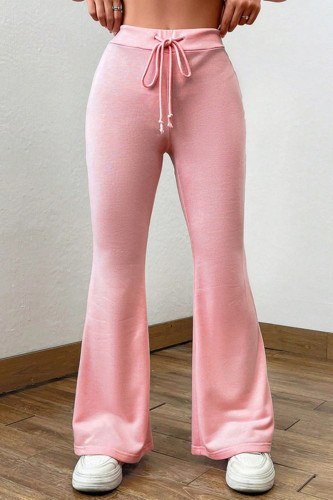 Pantaloni tinta unita convenzionali rosa casual tinta unita base regolare a vita alta