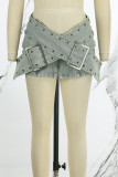 Light Blue Sexy Casual Solid Patchwork Low Waist Cross Belt Skinny Denim Skirts (Subject To The Actual Object)