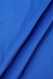 Macacão Azul Casual Sólido Básico O Pescoço Plus Size (Sem Corrente na Cintura)