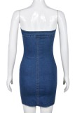 Bleu Sexy Casual Solide Dos Nu Bretelles Sans Manches Skinny Denim Robes