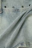 Jupes en jean skinny bleu clair, sexy, décontractées, couleur unie, patchwork, taille basse (sous réserve de l'objet réel)