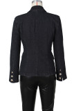 Black Celebrities Solid Patchwork Pocket Buckle Buttons Cardigan Collar Long Sleeve Regular Denim Blazer Jacket