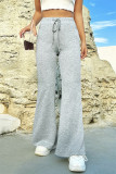Pantalon décontracté uni basique taille haute conventionnel couleur unie gris