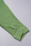Verde dolce solido patchwork tasca fibbia colletto della camicia manica lunga due pezzi