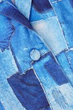 Königsblaue Oberbekleidung mit lässigem Aufdruck und Patchwork-Umlegekragen