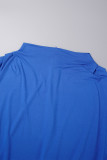 Blå Casual Solid Basic O Neck Plus Size Jumpsuits (utan midjekedja)
