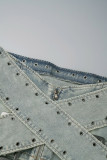 Light Blue Sexy Casual Solid Patchwork Low Waist Cross Belt Skinny Denim Skirts (Subject To The Actual Object)