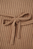 Robes trapèze décontractées couleur unie à col en V abricot