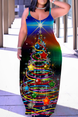 Multicolor Sexy Casual Print Backless Spaghetti Strap Long Dress Dresses