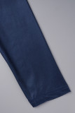 Marineblauwe elegante print patchwork O-hals A-lijn jurken