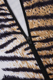 Tiger Padrão Estampa Casual Básica Meia Gola Alta Manga Longa Plus Size Vestidos