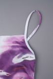 Kleur Casual print Tie Dye Backless Split Spaghetti Band Lange jurk Jurken