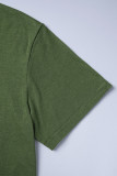 Армейские зеленые повседневные повседневные футболки с принтом в стиле пэчворк и круглым вырезом