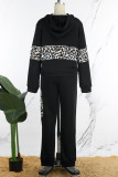 Leopard Print Street Print Patchwork Hooded Collar Long Sleeve Two Pieces