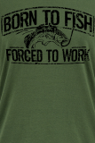 Camisetas casuais com estampa diária patchwork verde militar com gola O