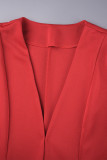 Rode elegante effen patchwork v-hals twee stukken met lange mouwen
