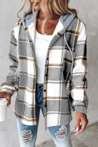 Ropa de abrigo con cuello con capucha y patchwork a cuadros casual gris