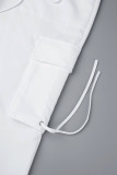Blanco Casual de parches lisos dibujar cordón bolsillo correas cruzadas recto cintura alta recto pantalones de color sólido