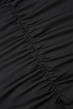 Robes décontractées noires à manches longues et col oblique uni plié