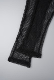 Schwarze, sexy, ausgehöhlte, durchsichtige, schmale Jumpsuits mit halbem Rollkragen