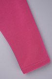 Rosa vermelha elegante sólida patchwork decote em V manga comprida duas peças
