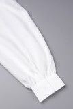 Белые повседневные платья-рубашки с воротником-стойкой и принтом в стиле пэчворк