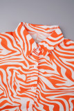 Tangerine Röd Casual Randig Patchwork Pocket Spänne Skjorta Krage Långärmad Två delar