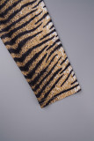 Patrón de tigre Estampado casual Básico Medio cuello alto Manga larga Vestidos de talla grande