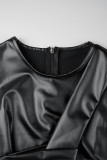 ブラック カジュアル ソリッド パッチワーク スリット O ネック ノースリーブ ドレス (手袋なし)