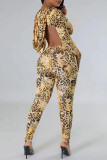 Skinny jumpsuits met luipaardprint en casual print met luipaardprint en rugloze kraag met capuchon