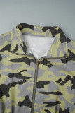 Camouflage Casual Camouflage Print Patchwork Pocket Zipper Cardigan Collar Outerwear