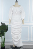 Robe longue blanche à col rond, couleur unie, patchwork pliable
