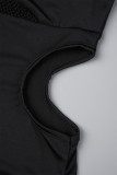 Combinaisons skinny noires sexy patchwork évidé transparent demi-col roulé